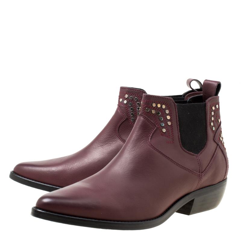 Women's Zadig and Voltaire Burgundy Leather Thylana Studded Ankle Boots Size 41