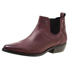 Zadig and Voltaire Burgundy Leather Thylana Studded Ankle Boots Size 41