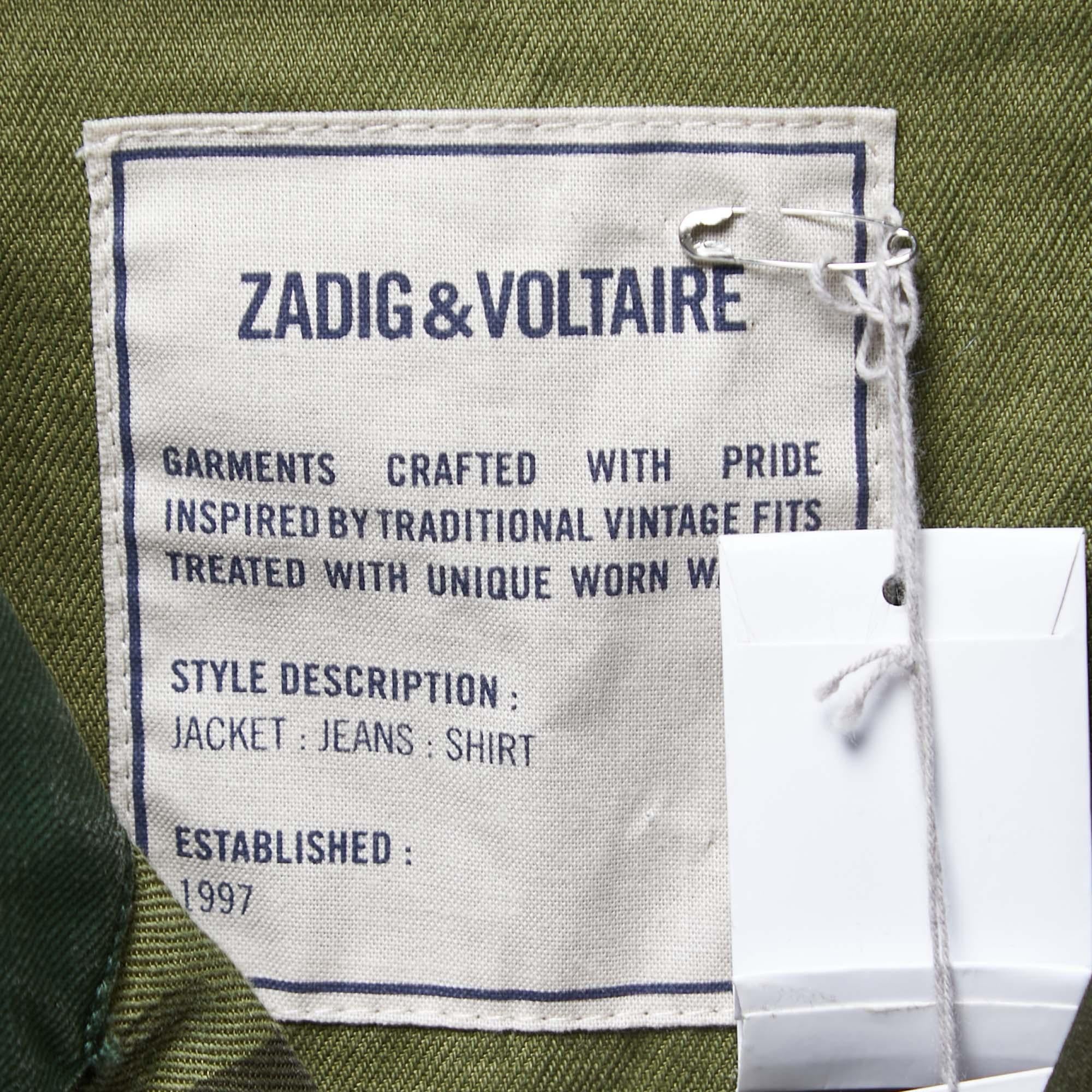 Zadig and Voltaire Green Camouflage Cotton & Linen Jacket S In Excellent Condition In Dubai, Al Qouz 2