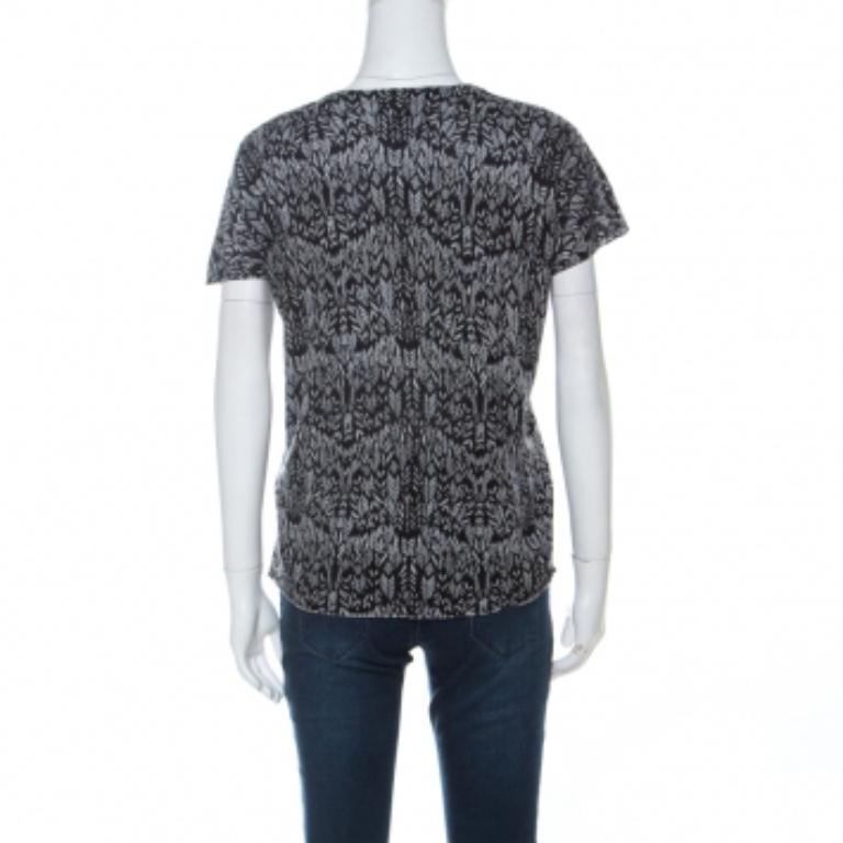 Zadig & Voltaire Top à demi-manches en soie et cachemire imprimé gris et noir M en vente 2