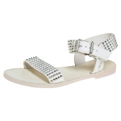 Zadig And Voltaire White Spike Embellished Leather Flat Sandals Size 40