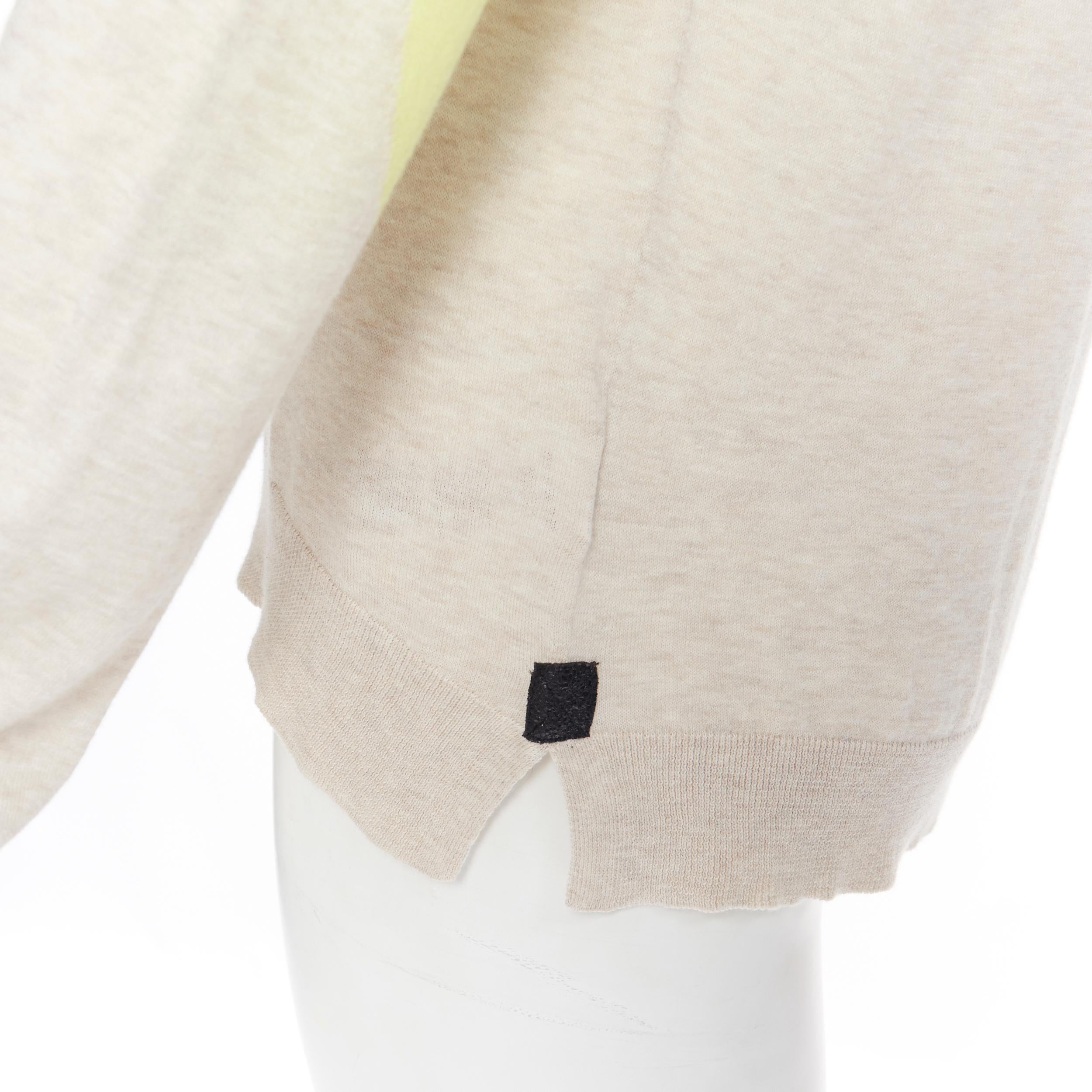 Women's ZADIG VOLTAIRE 100% cotton beige ZV logo yellow elbow V-neck sweater S
