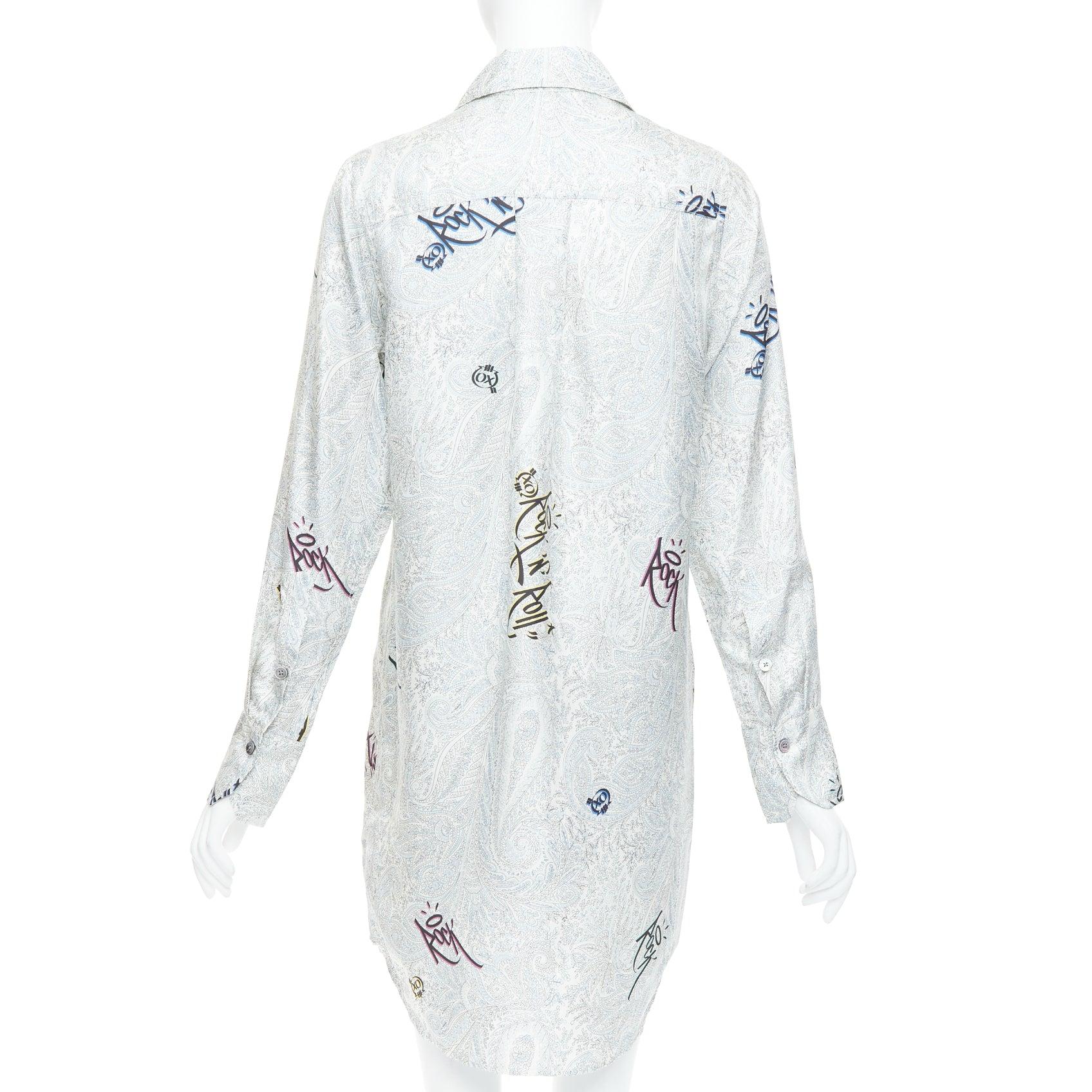 ZADIG VOLTAIRE 100% Seide Paisley Rock gedruckt Knopf unten Hemd Kleid XS Damen im Angebot