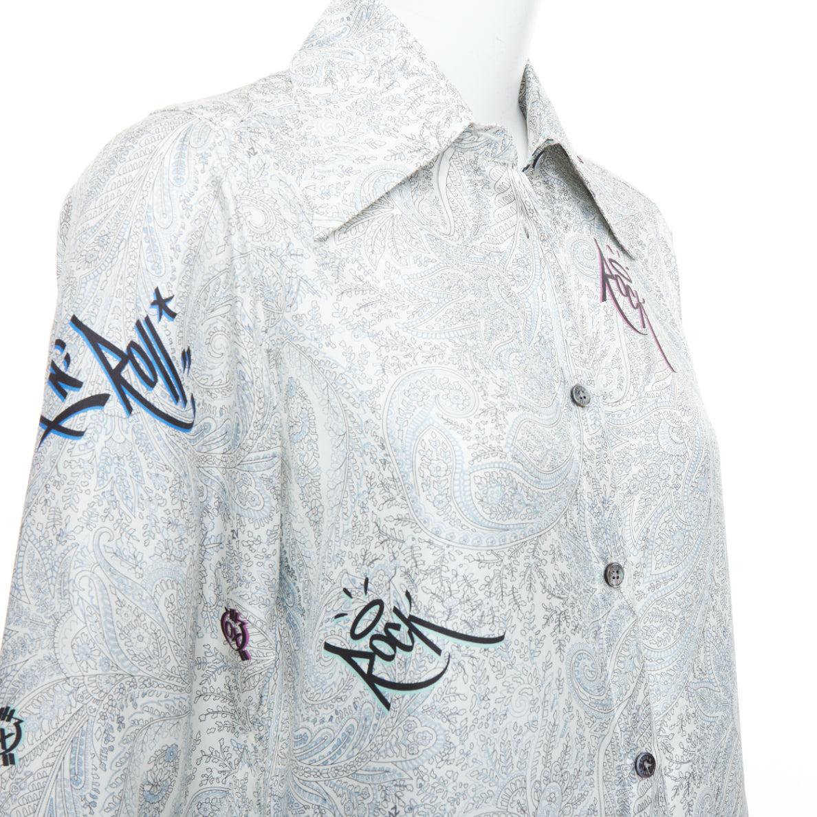 ZADIG VOLTAIRE 100% Seide Paisley Rock gedruckt Knopf unten Hemd Kleid XS im Angebot 2