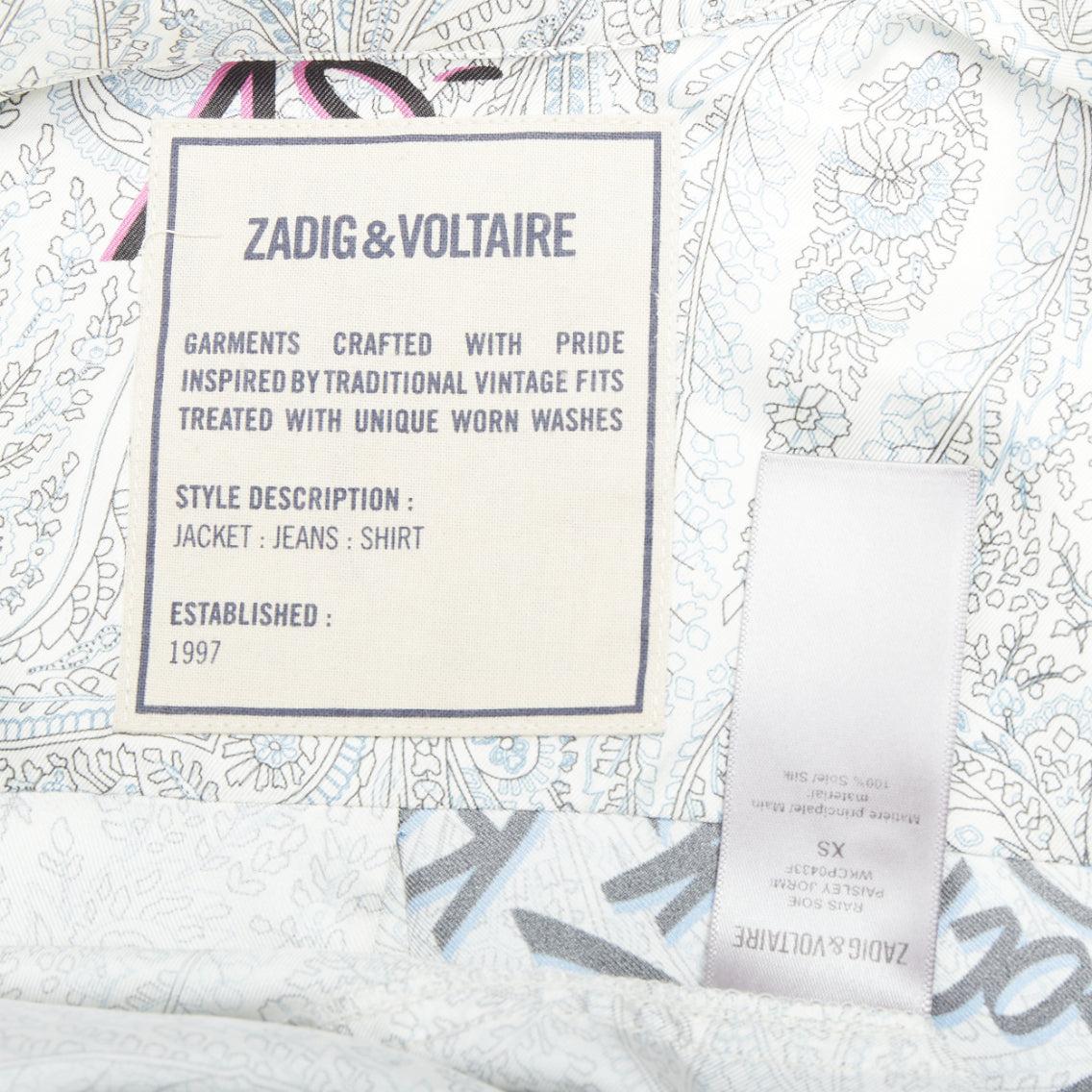 ZADIG VOLTAIRE 100% Seide Paisley Rock gedruckt Knopf unten Hemd Kleid XS im Angebot 3