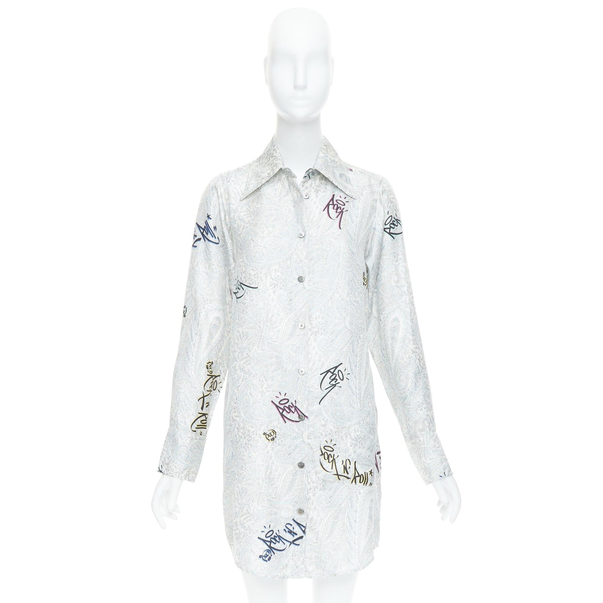 ZADIG VOLTAIRE 100% Seide Paisley Rock gedruckt Knopf unten Hemd Kleid XS im Angebot 4