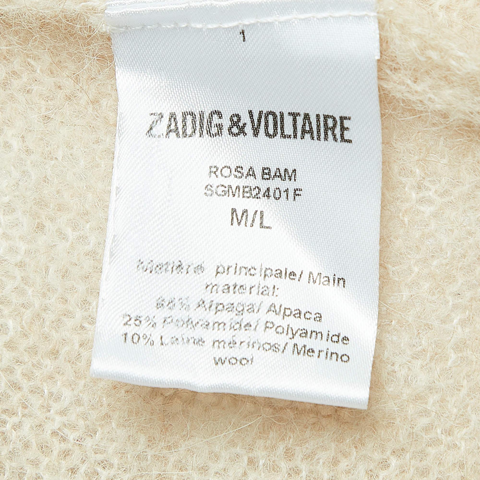Women's Zadig & Voltaire Beige Distressed Knit Open Cardigan M/L