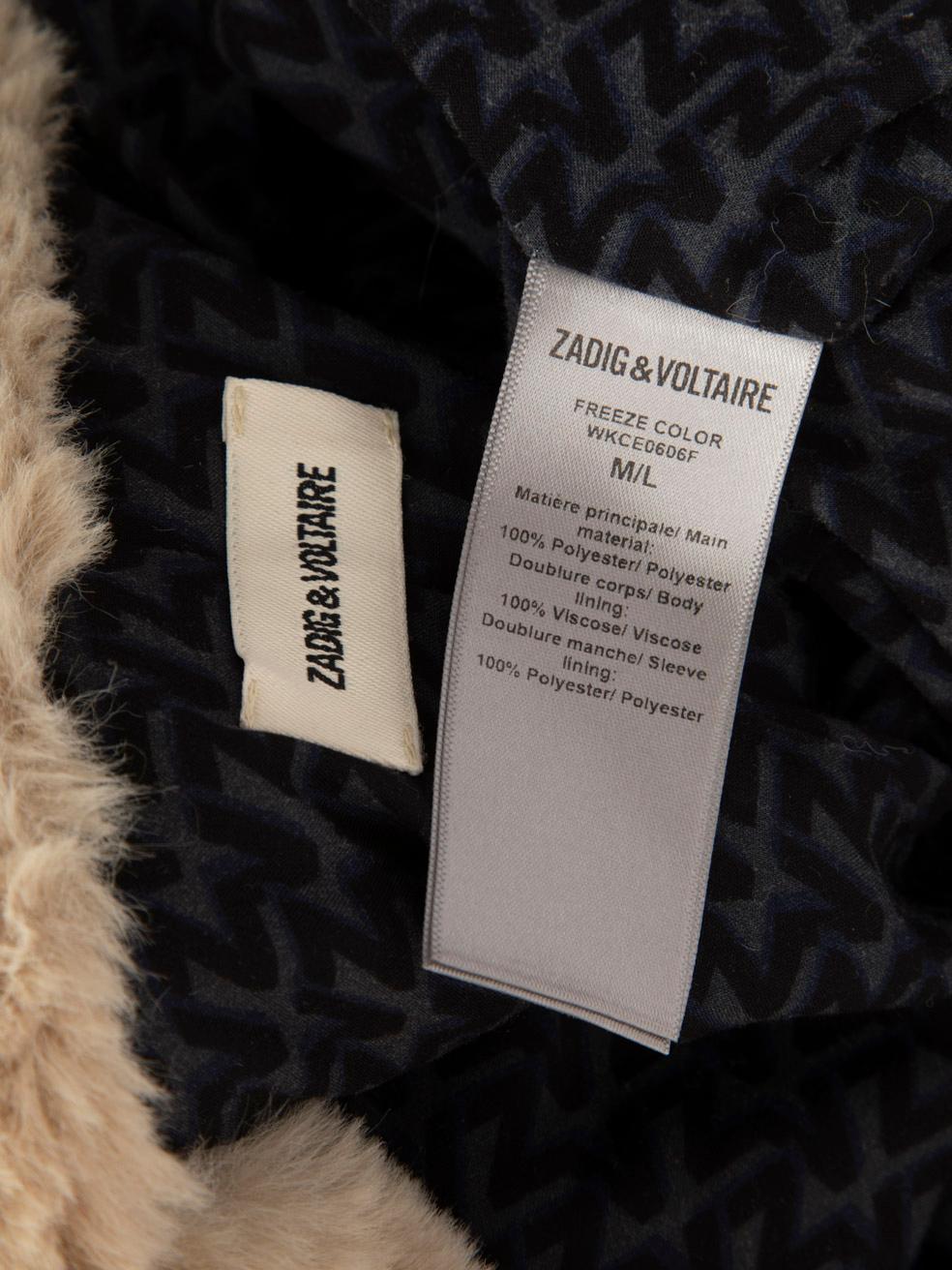 Zadig & Voltaire - Giacca con zip in pelliccia sintetica beige taglia M. in vendita 1