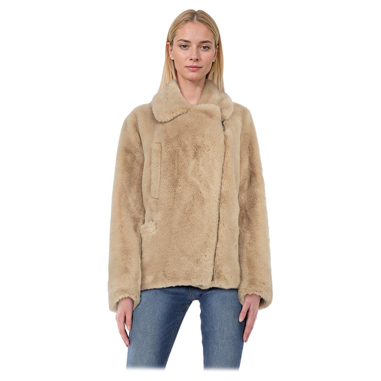 Zadig & Voltaire veste beige à fermeture éclair en fausse fourrure taille M