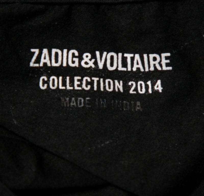 Women's Zadig & Voltaire Black Cotton Scoop Neck Wanda Fringes T-Shirt XS For Sale