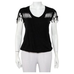 Zadig & Voltaire Black Cotton Scoop Neck Wanda Fringes T-Shirt XS