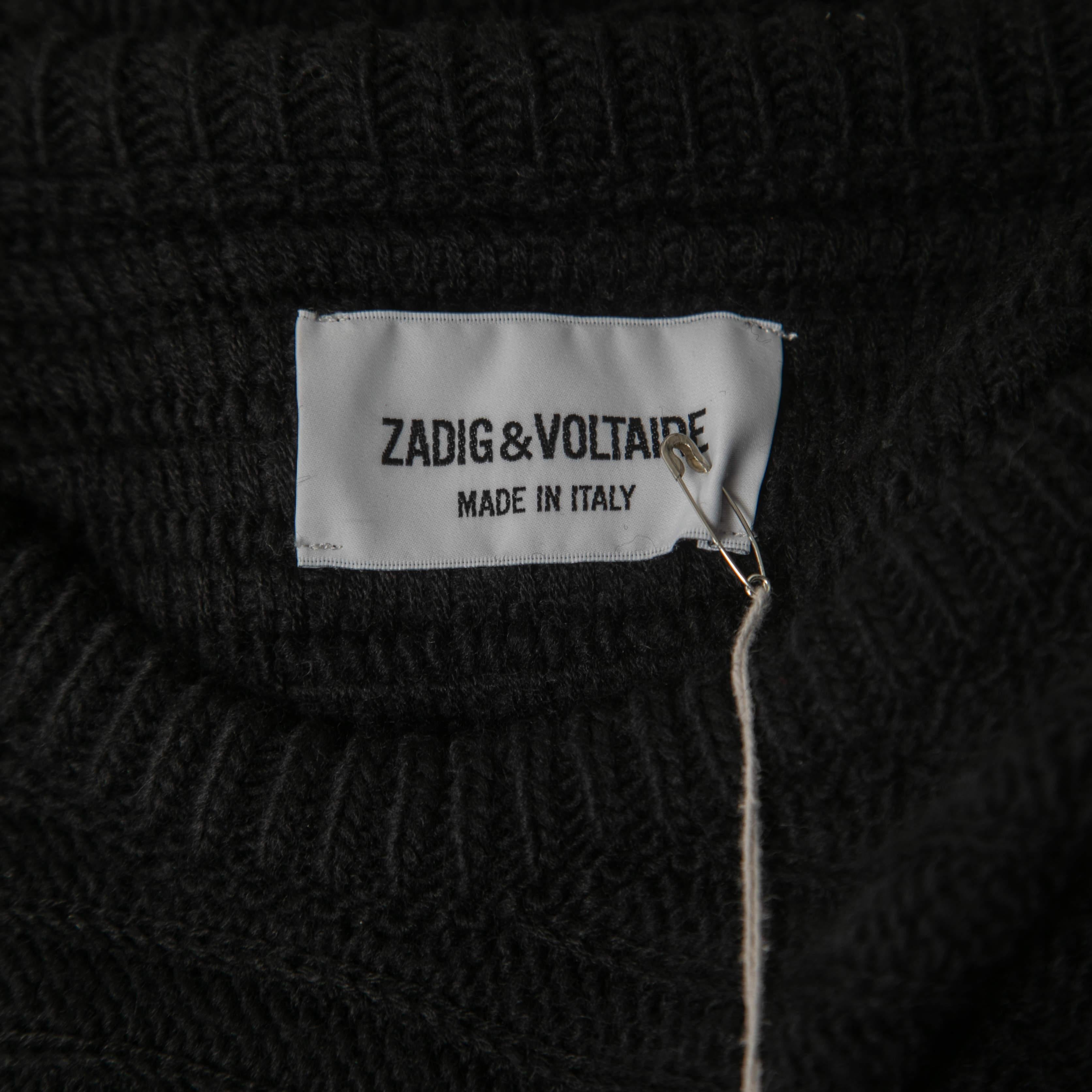 Zadig & Voltaire Black Distressed Merino Wool Jeremy Raye Sweater L In Excellent Condition In Dubai, Al Qouz 2