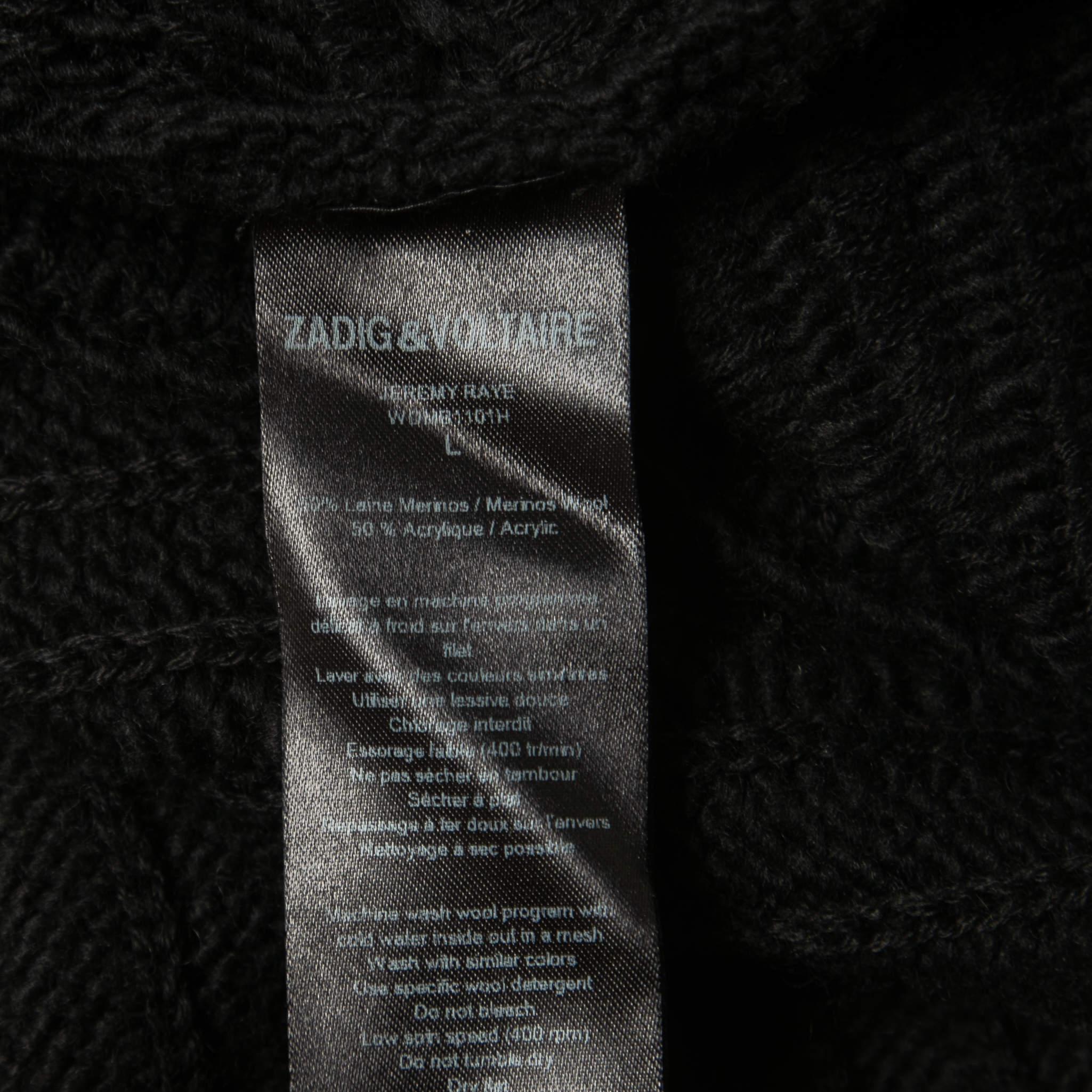 Men's Zadig & Voltaire Black Distressed Merino Wool Jeremy Raye Sweater L