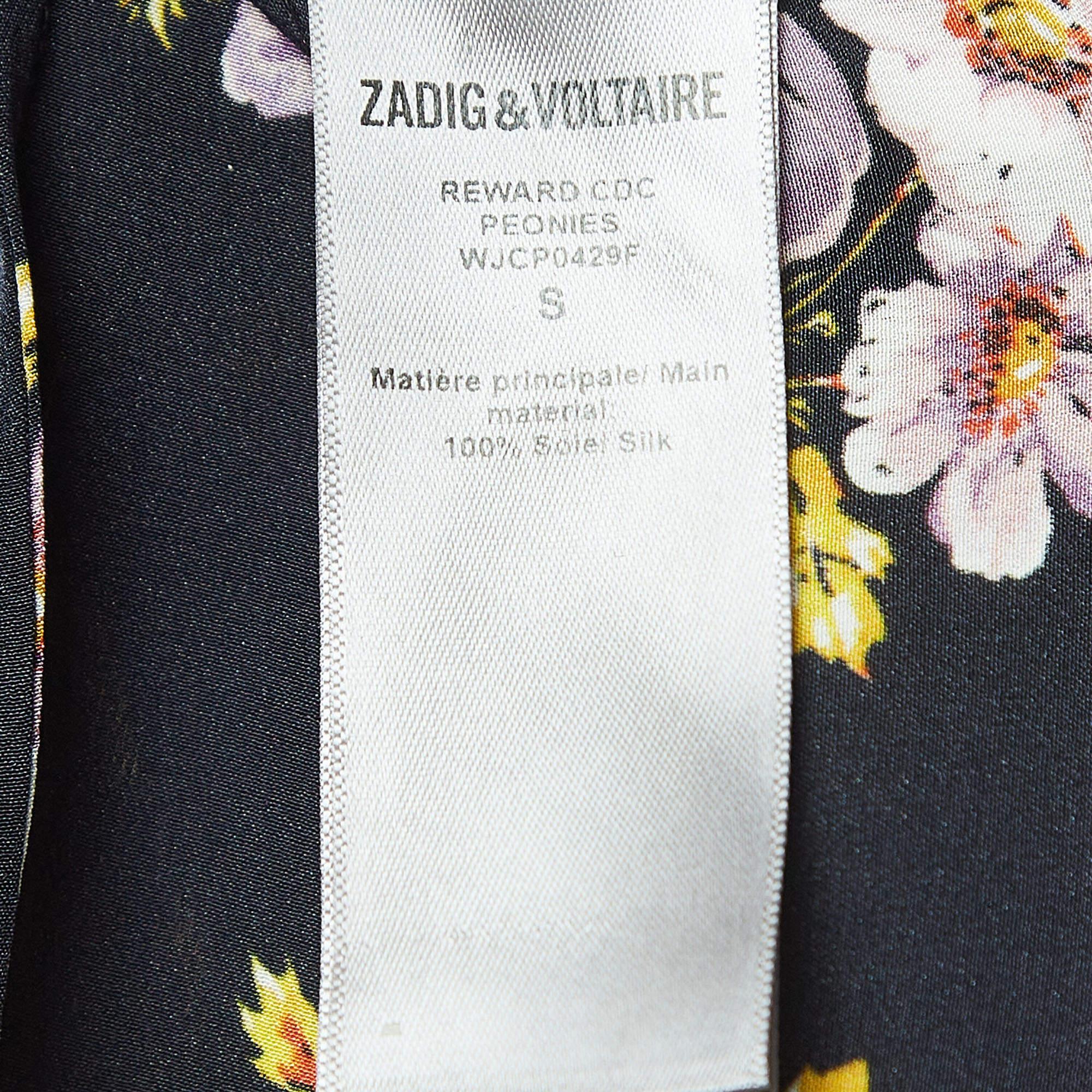 Zadig & Voltaire Black Floral Print Silk Button Front Maxi Dress S In Good Condition In Dubai, Al Qouz 2