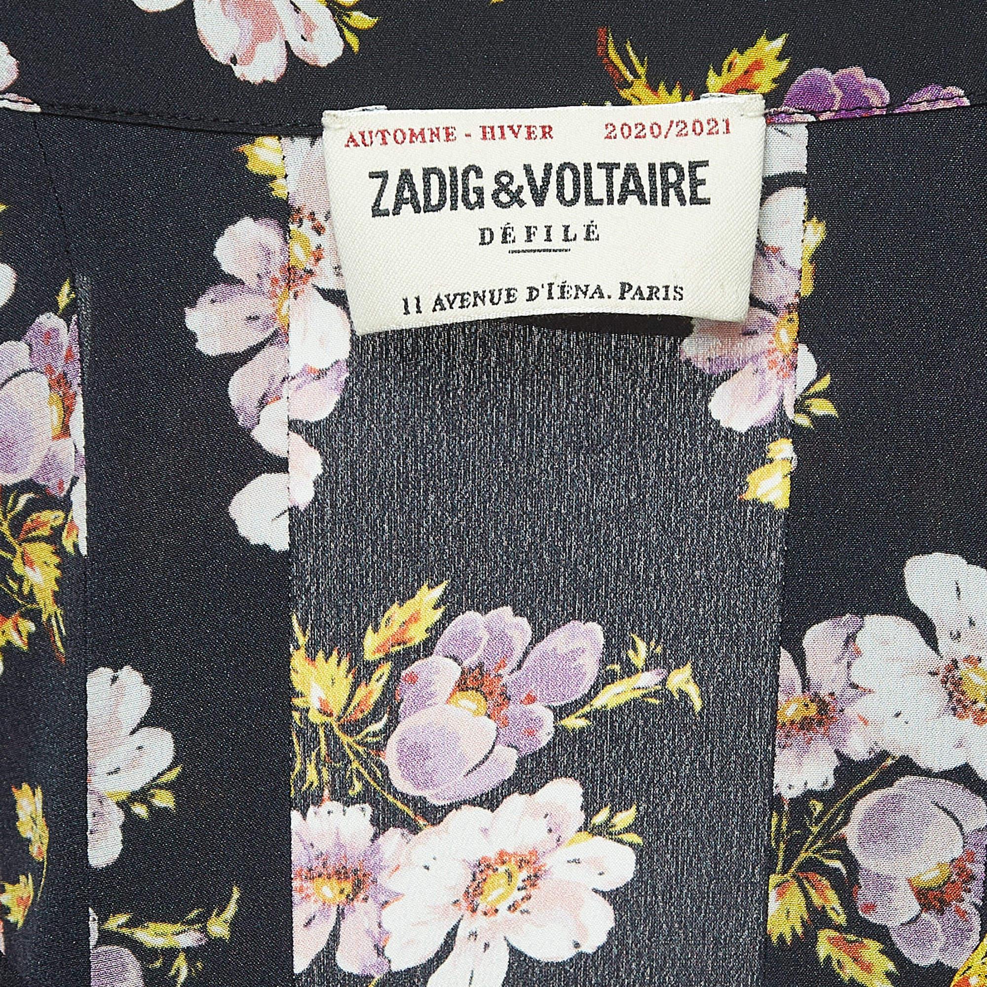 Women's Zadig & Voltaire Black Floral Print Silk Button Front Maxi Dress S