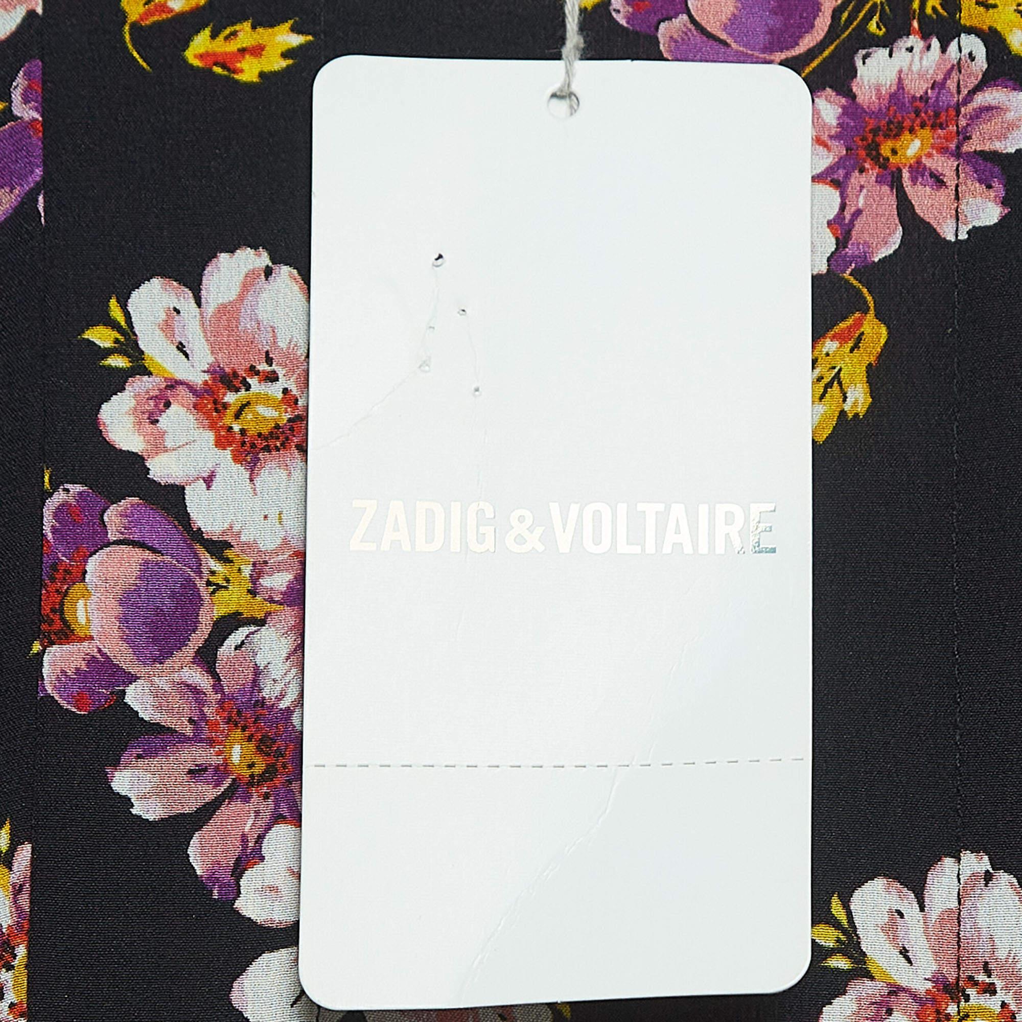 Zadig & Voltaire Black Floral Print Silk Button Front Maxi Dress S 1