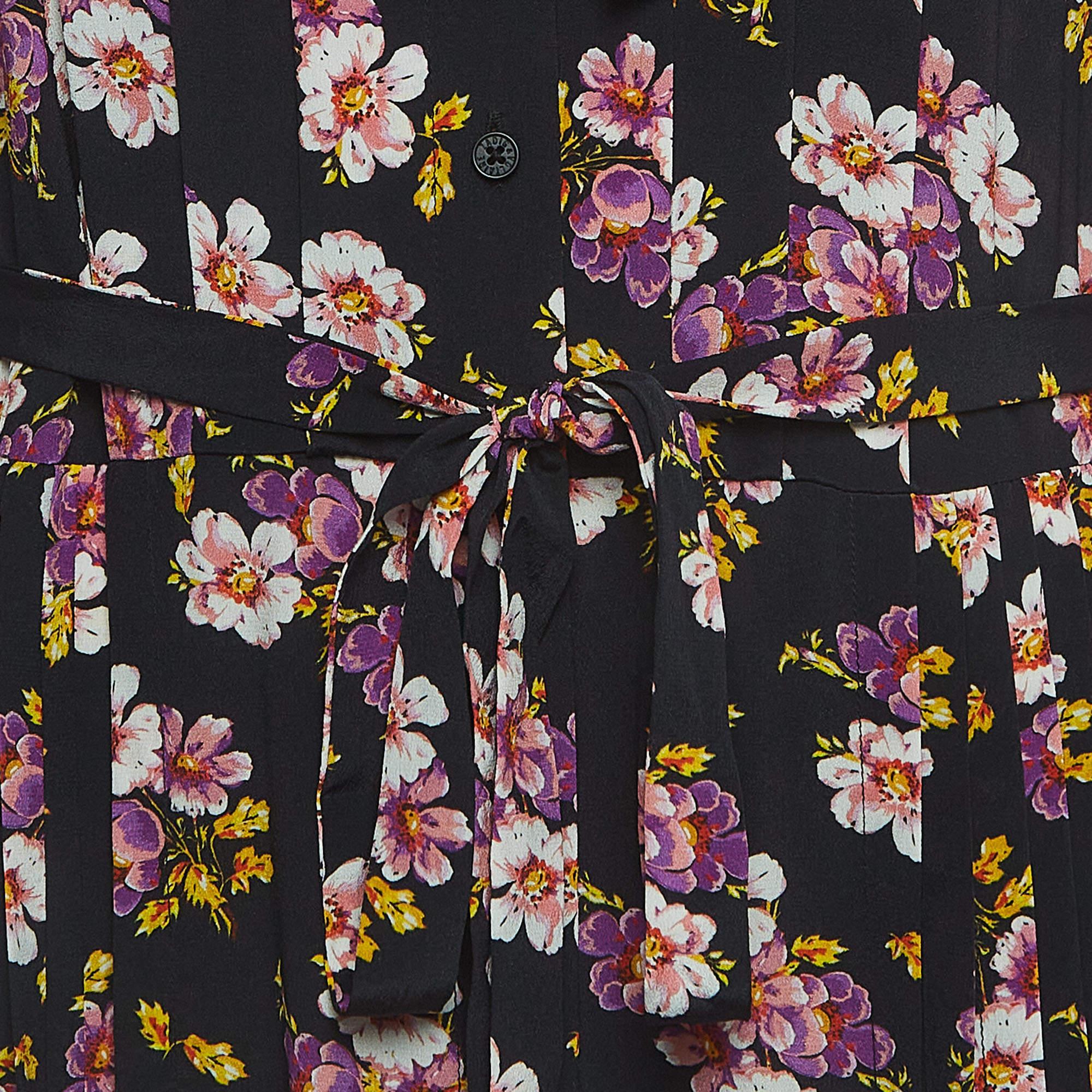 Zadig & Voltaire Black Floral Print Silk Button Front Maxi Dress S 3
