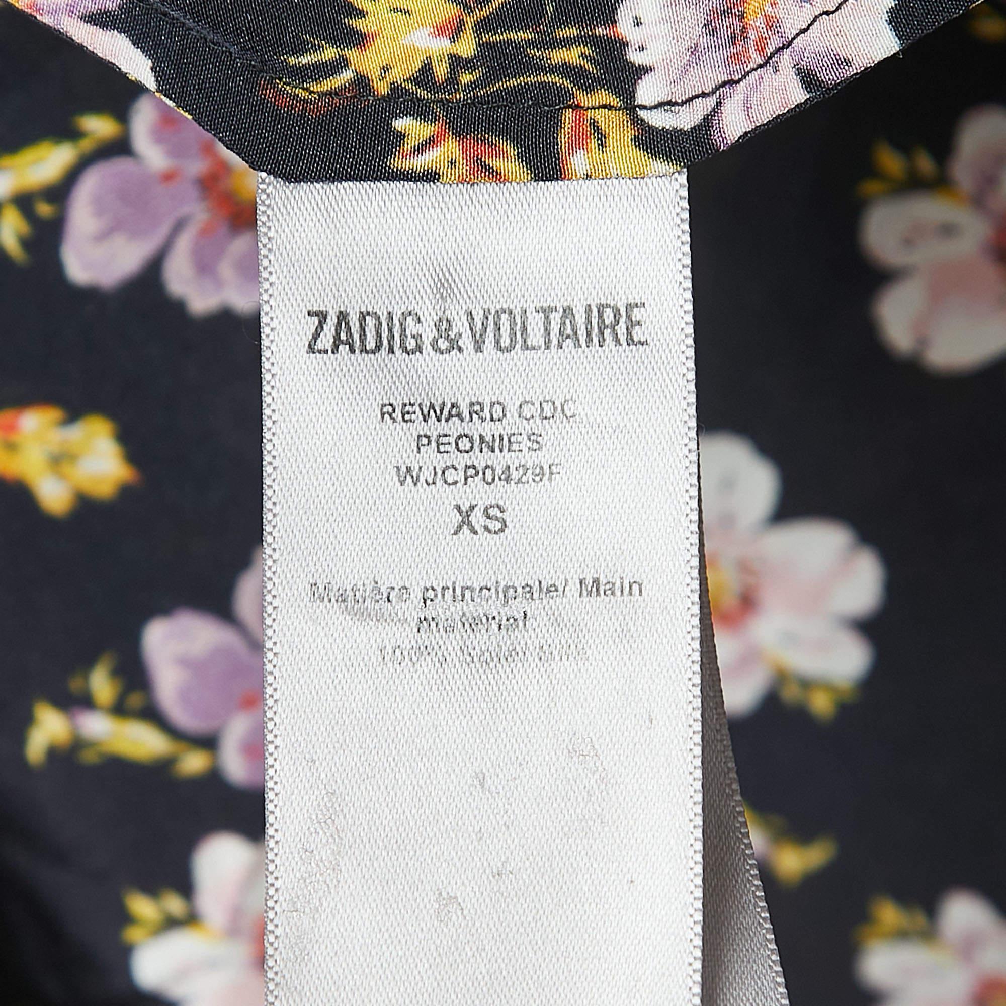 Zadig & Voltaire Black Floral Print Silk Buttoned Maxi Dress XS In Excellent Condition In Dubai, Al Qouz 2