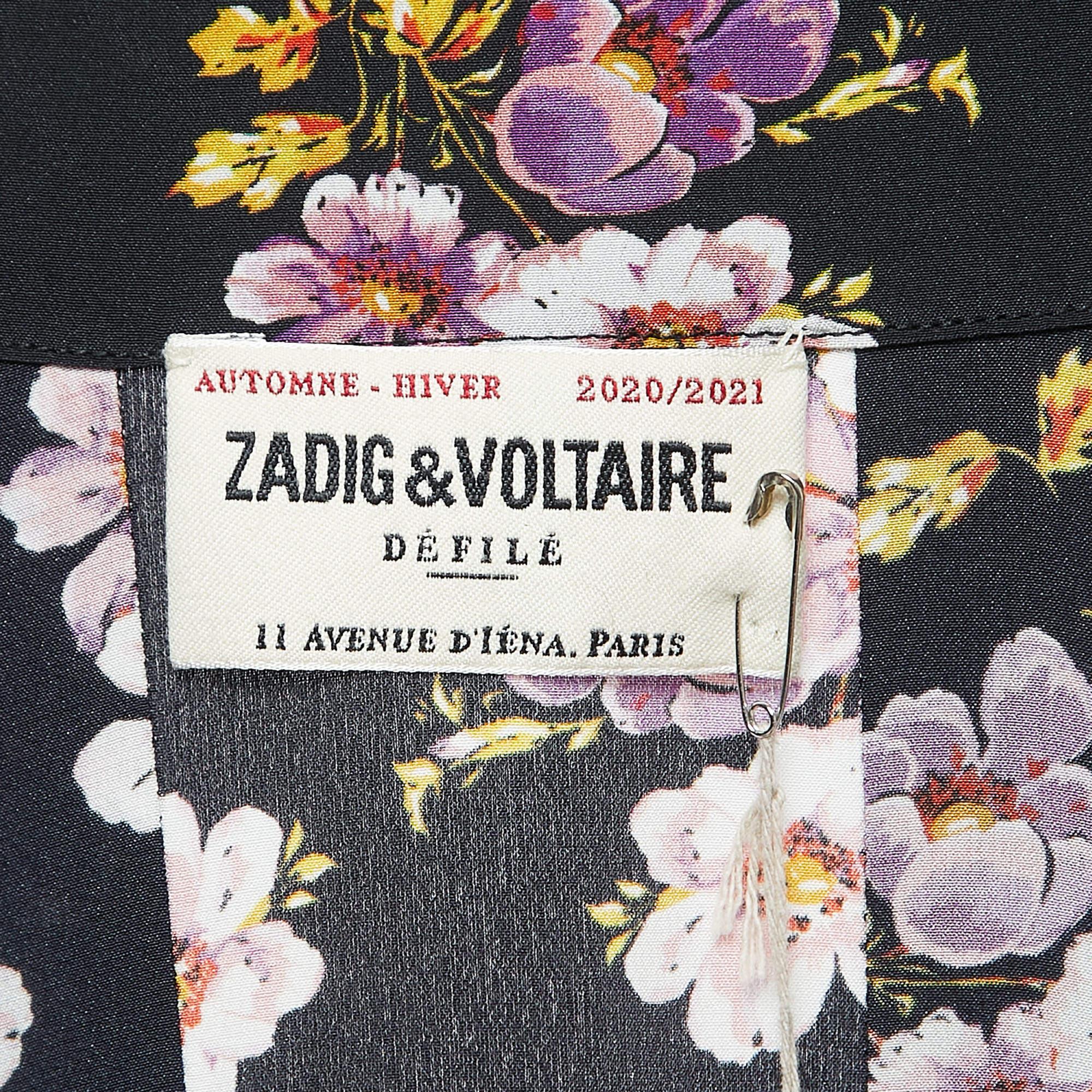 Women's Zadig & Voltaire Black Floral Print Silk Buttoned Maxi Dress XS