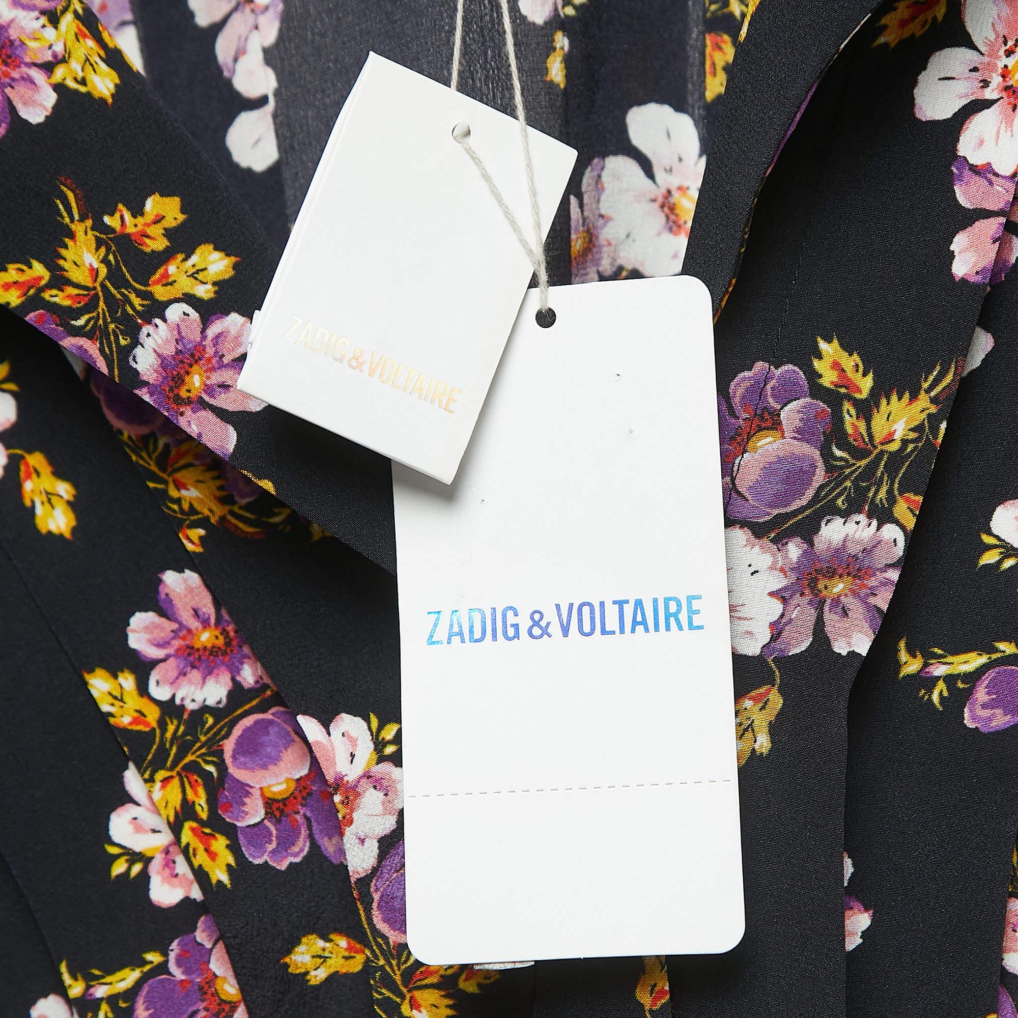 Zadig & Voltaire Black Floral Print Silk Buttoned Maxi Dress XS 1