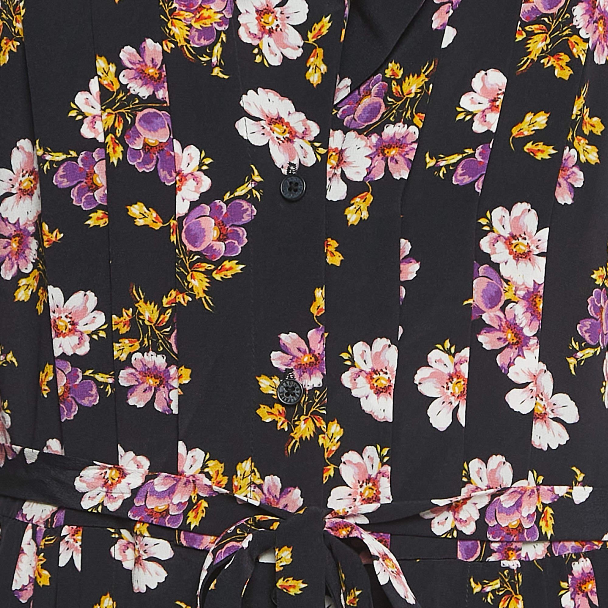 Zadig & Voltaire Black Floral Print Silk Buttoned Maxi Dress XS 2
