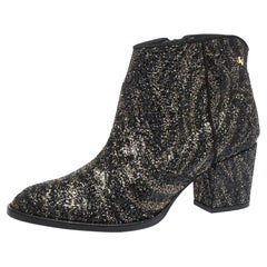 Zadig & Voltaire Black/Gold Glitter and Suede Molly Ankle Booties Size 40