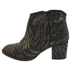 Zadig & Voltaire Black/Gold Glitter Block Heel Ankle Boots Size 40