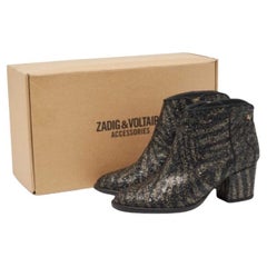 Zadig & Voltaire Black/Gold Glitter Molly Ankle Boots Size 36