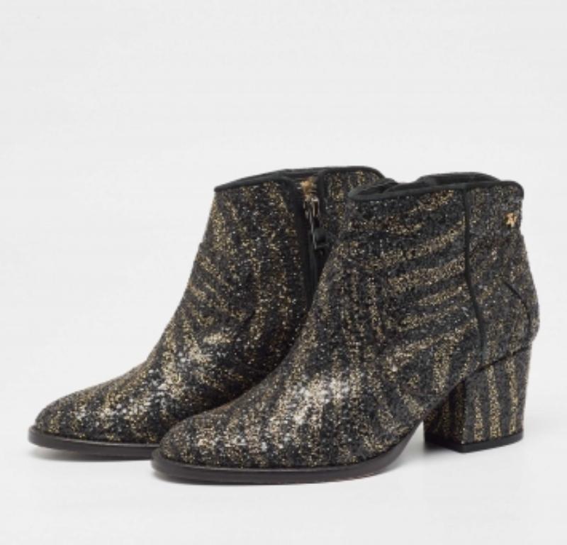Zadig & Voltaire Schwarz/Gold Glitter Molly Stiefelette Größe 36 im Zustand „Gut“ im Angebot in Dubai, Al Qouz 2