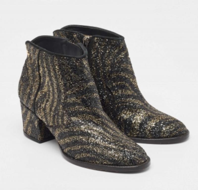 Zadig & Voltaire Schwarz/Gold Glitter Molly Stiefelette Größe 36 Damen im Angebot