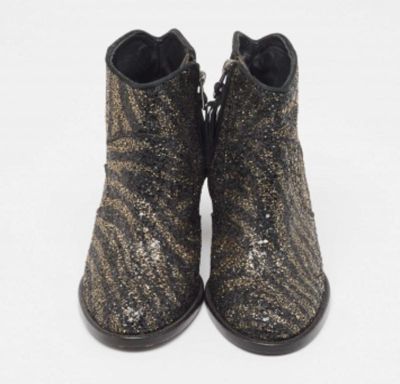Zadig & Voltaire Schwarz/Gold Glitter Molly Stiefelette Größe 36 im Angebot 1