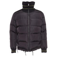 Zadig & Voltaire Black/Green Printed Fur Trim Nylon Reversible Puffer Jacket M