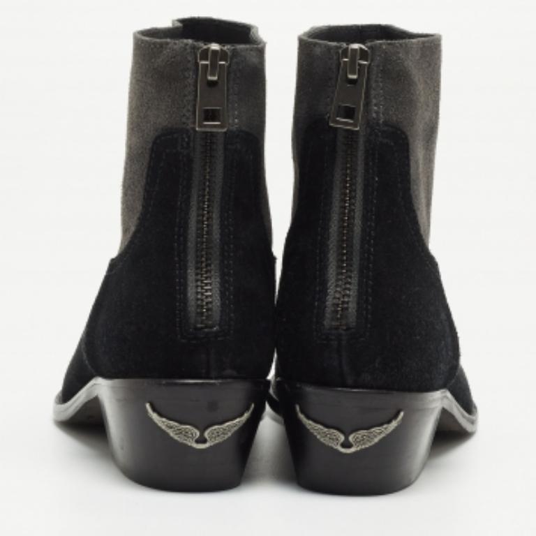 Zadig & Voltaire Schwarze/graue Wildlederstiefeletten Größe 36 im Angebot 2