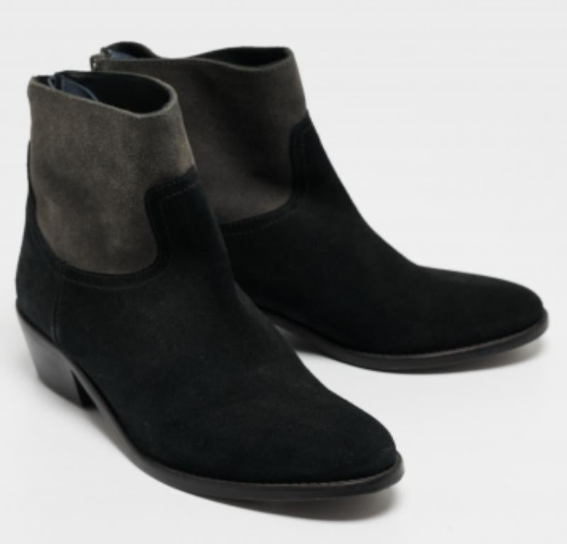 Zadig & Voltaire Schwarz/Grau Wildleder Teddy Stiefeletten Größe 37 im Angebot 1