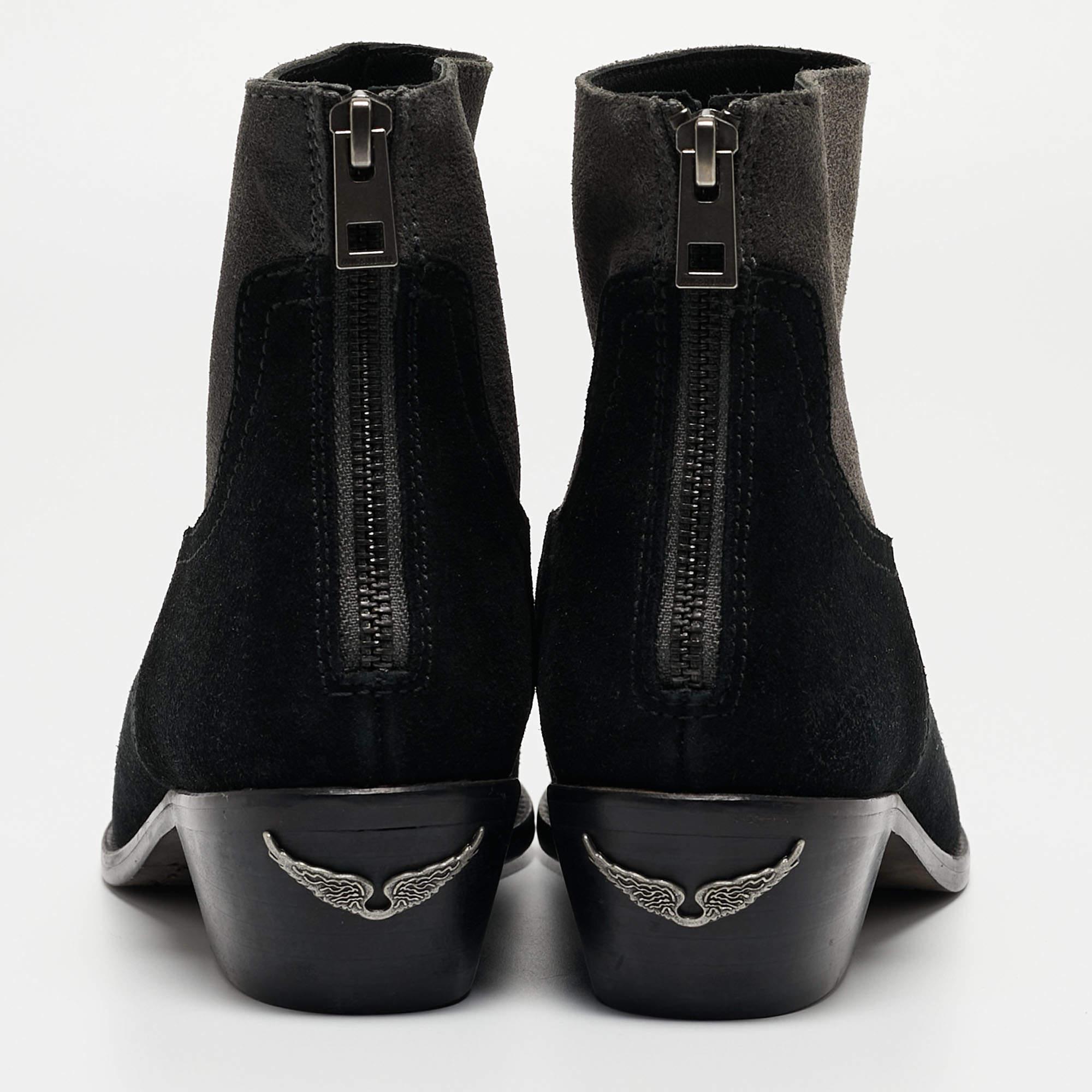 Zadig & Voltaire Black/Grey Suede Teddy Ankle Boots Size 37 For Sale 2