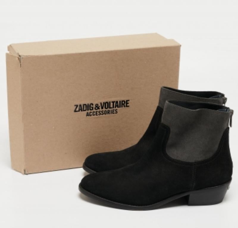 Zadig & Voltaire Schwarz/Grau Wildleder Teddy Stiefeletten Größe 37 im Angebot 3