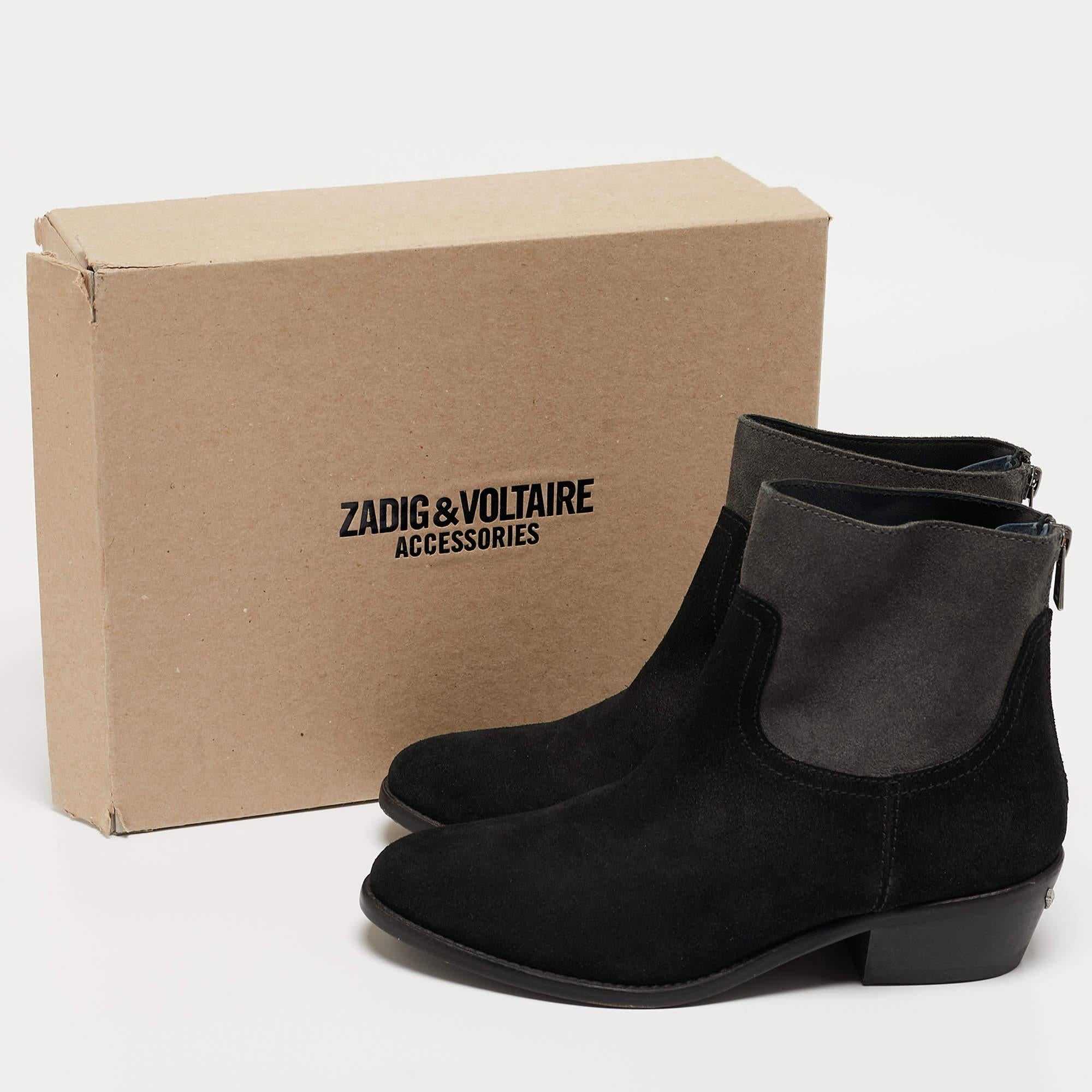 Zadig & Voltaire Black/Grey Suede Teddy Ankle Boots Size 37 For Sale 4