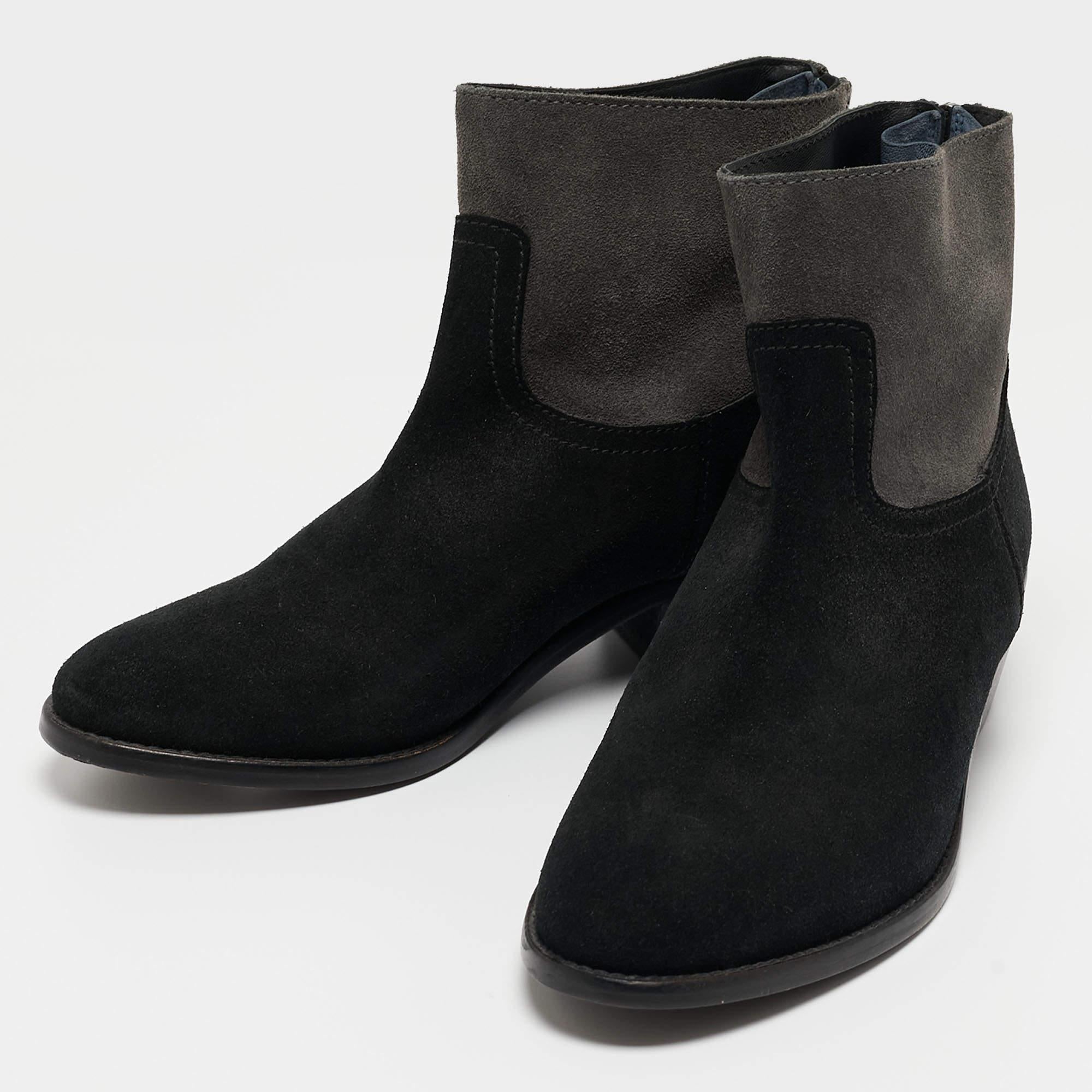 Zadig & Voltaire Black/Grey Suede Teddy Ankle Boots Size 37 For Sale 5