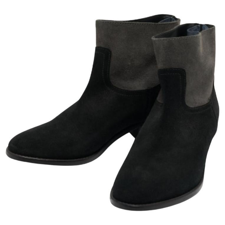 Zadig & Voltaire Schwarz/Grau Wildleder Teddy Stiefeletten Größe 37