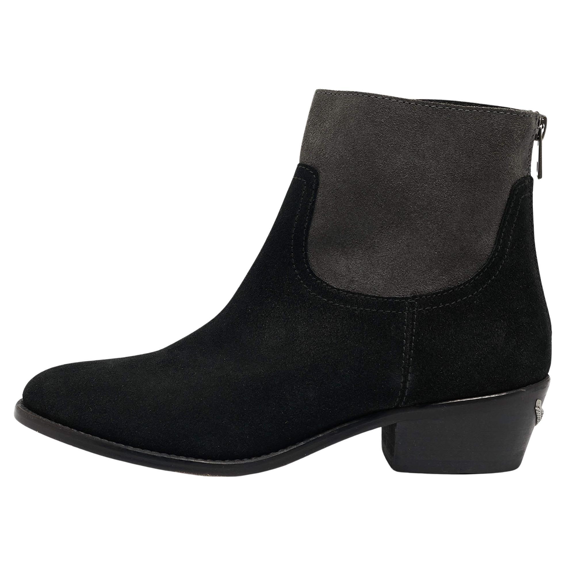 Zadig & Voltaire Black/Grey Suede Teddy Ankle Boots Size 37 For Sale