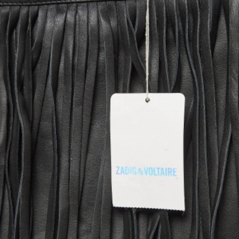 Zadig & Voltaire Schwarzer Lederfransenminirock M Damen im Angebot