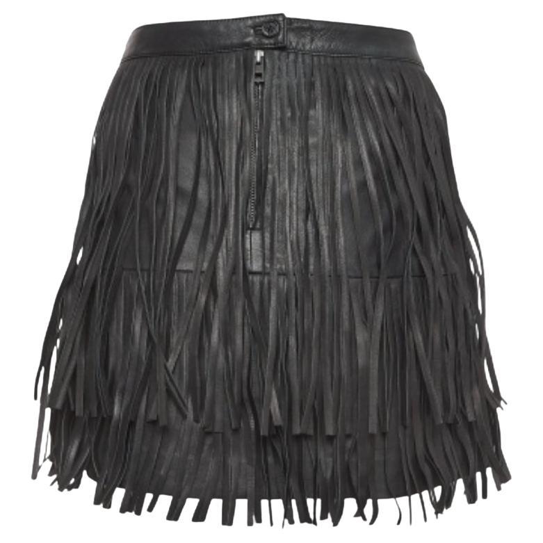 Zadig & Voltaire Schwarzer Lederfransenminirock M im Angebot