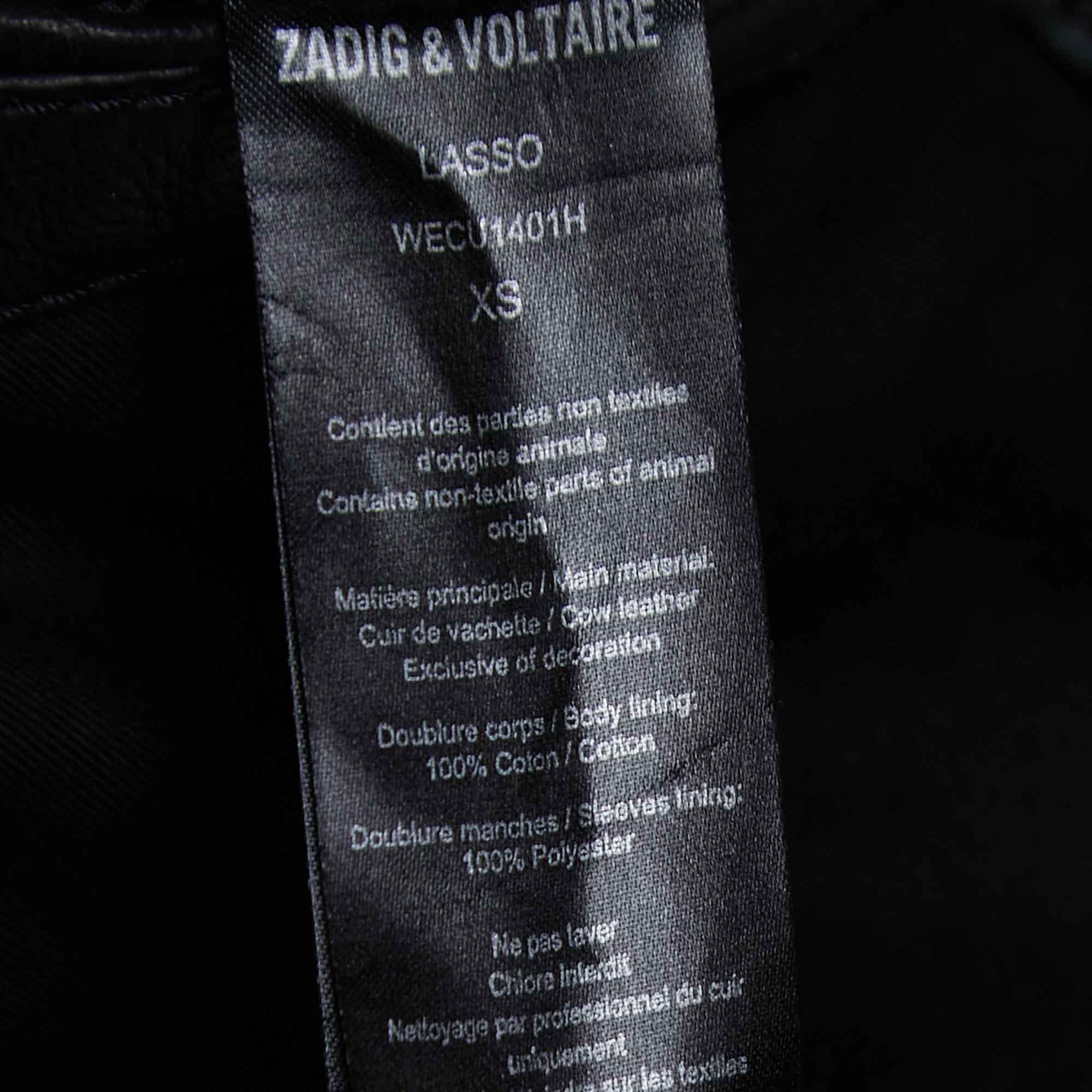 Zadig & Voltaire Black Leather Lasso Jacket XS In Excellent Condition In Dubai, Al Qouz 2