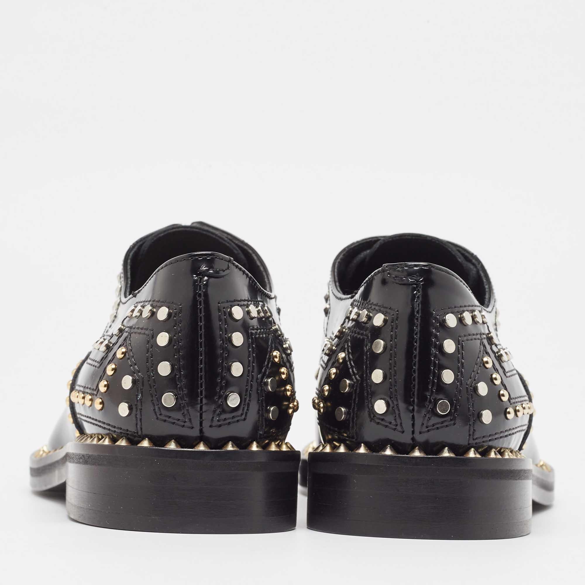 Zadig & Voltaire Black Leather Studded Youth Clous Oxfords Size 37 1