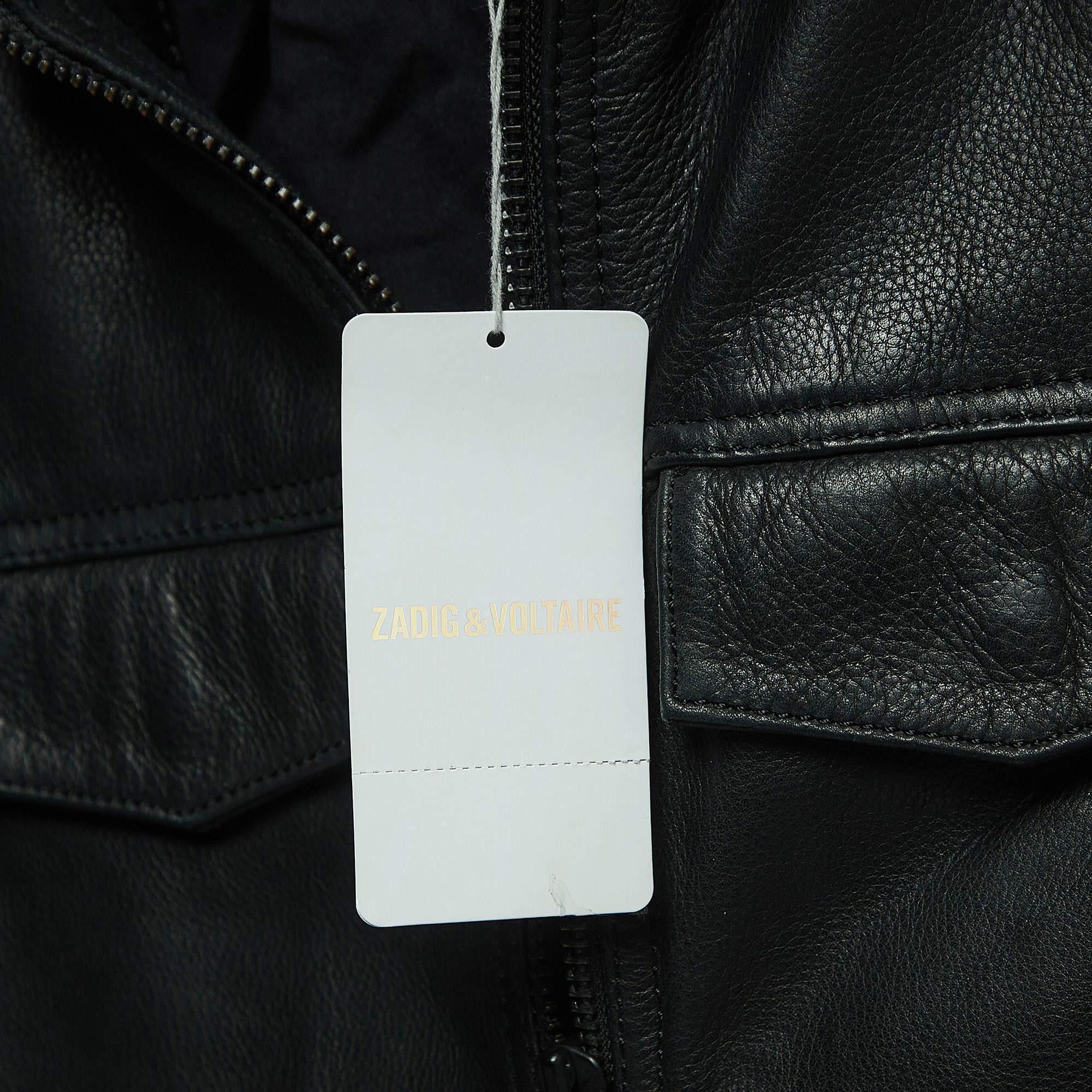 Zadig & Voltaire Black Leather Zip Front Jacket XS In Excellent Condition For Sale In Dubai, Al Qouz 2