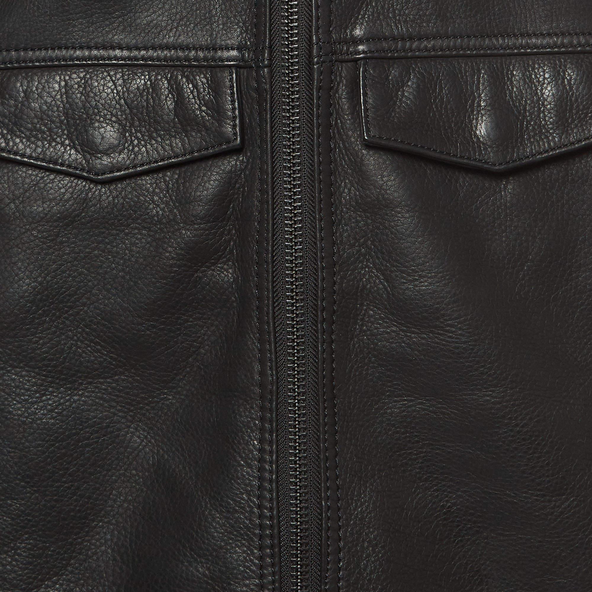Zadig & Voltaire Black Leather Zip Front Jacket XS In Excellent Condition For Sale In Dubai, Al Qouz 2
