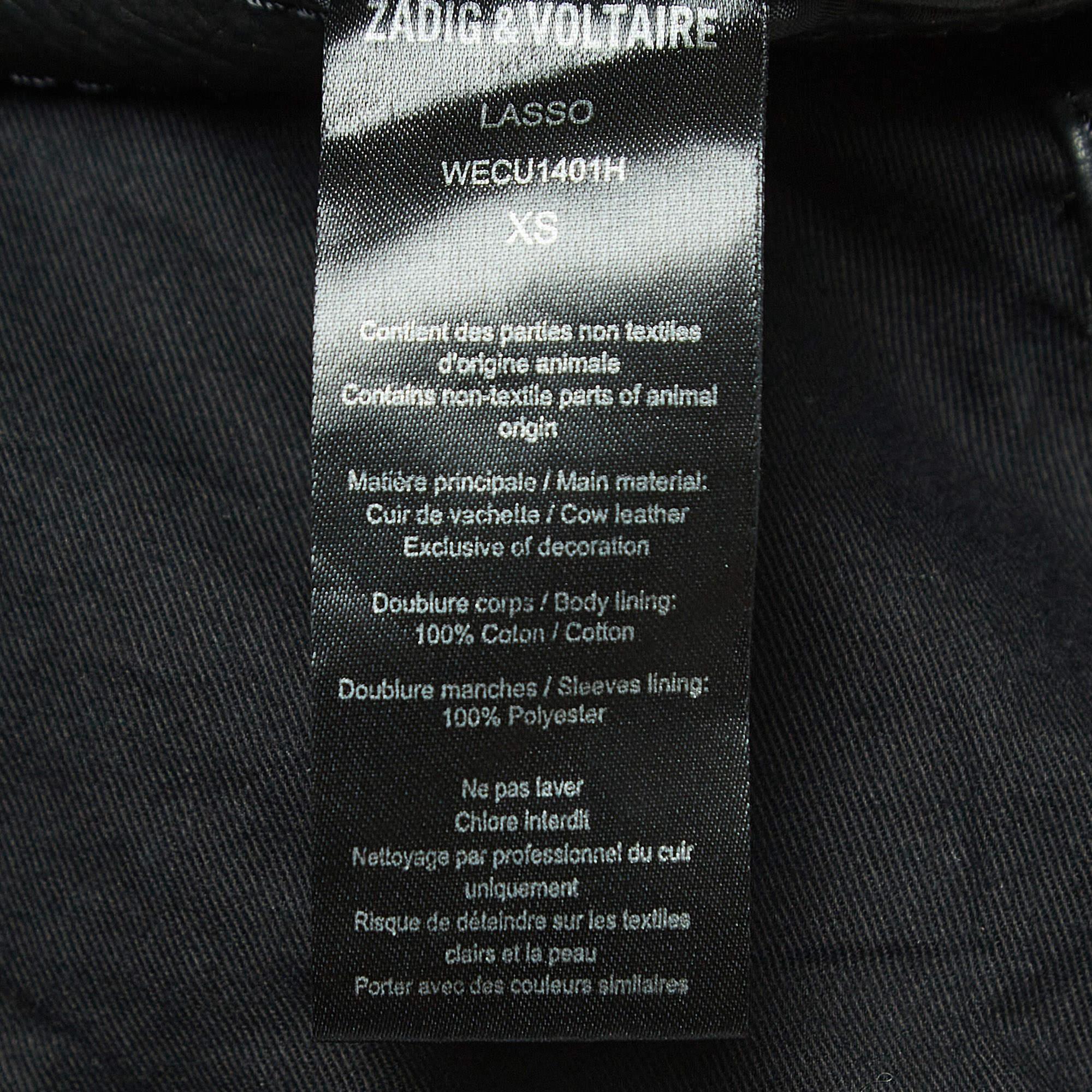 Men's Zadig & Voltaire Black Leather Zip Front Jacket XS For Sale