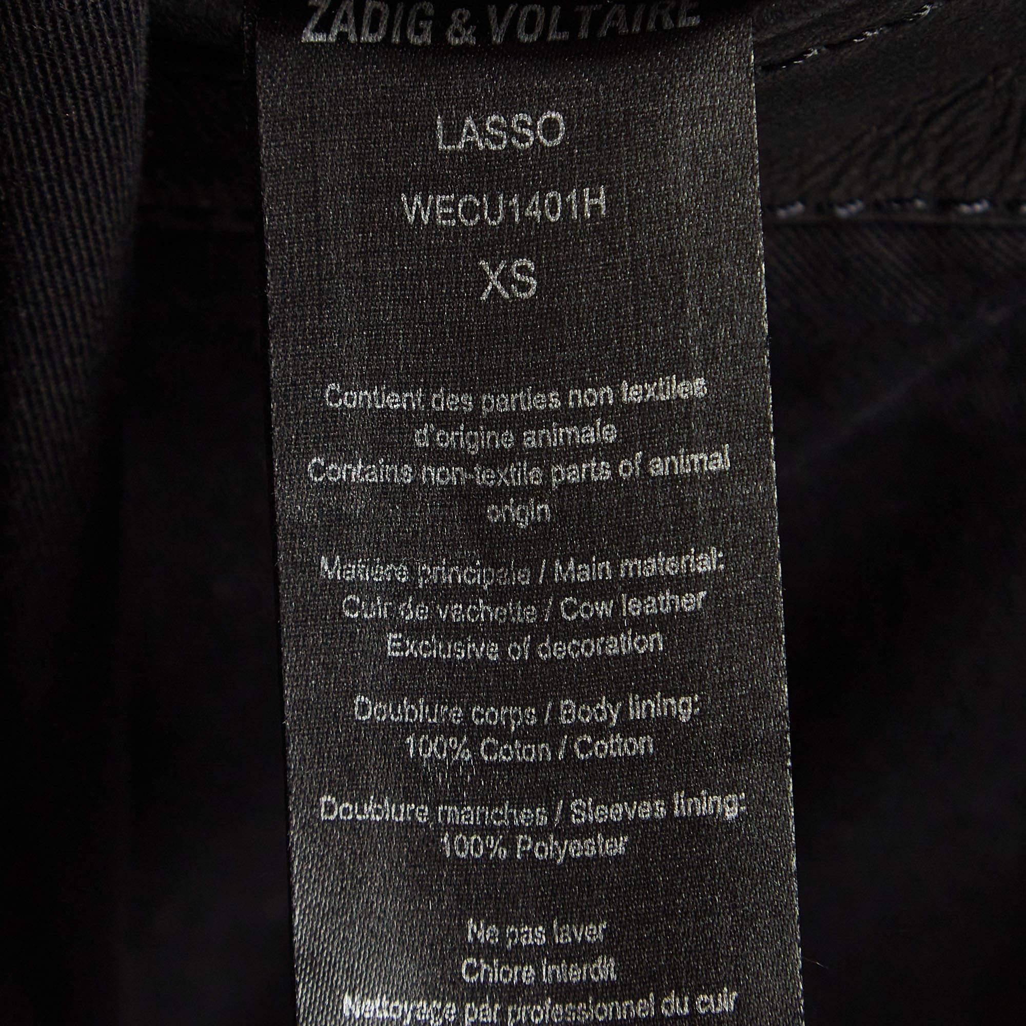 Men's Zadig & Voltaire Black Leather Zip Front Jacket XS For Sale