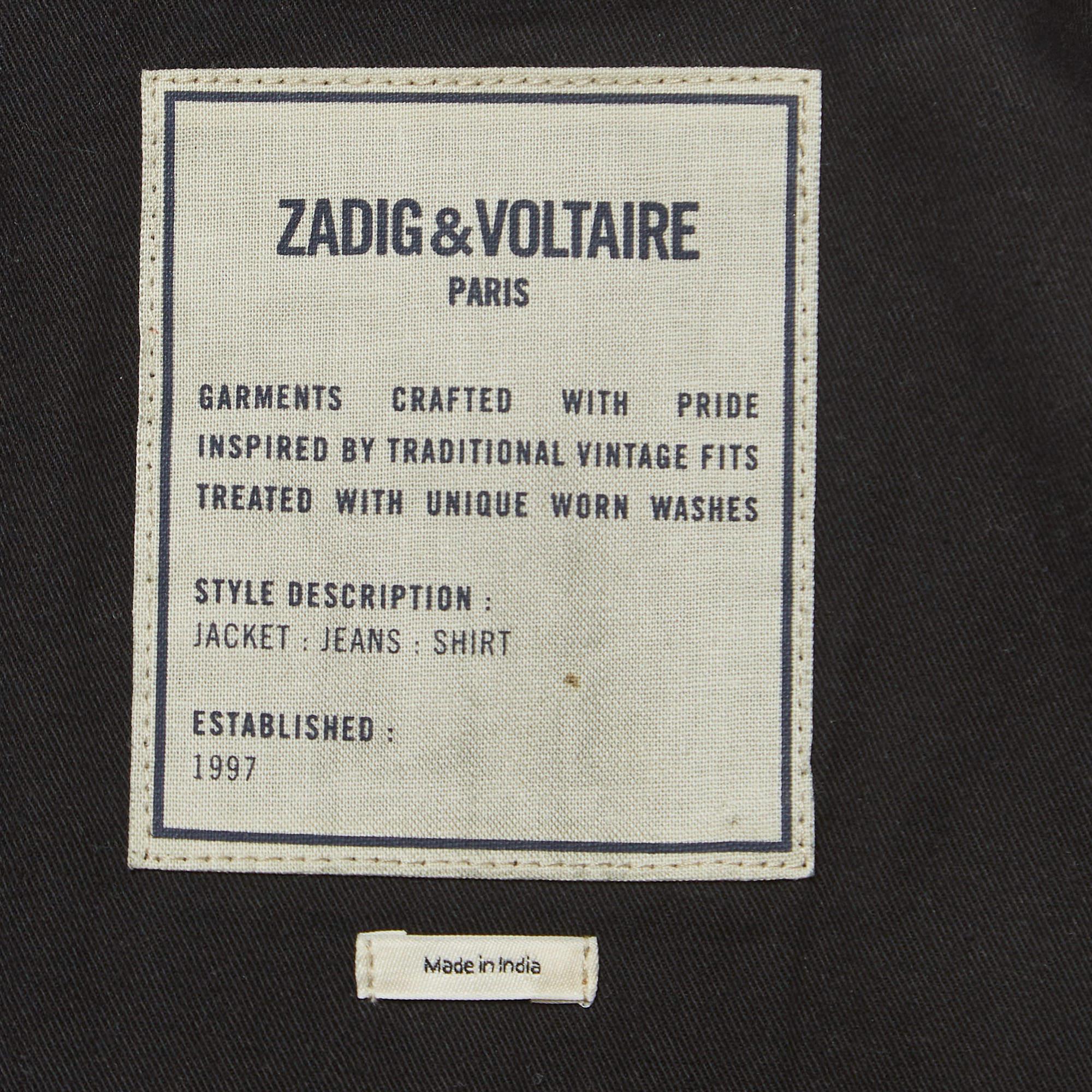 Zadig & Voltaire Black Leather Zip Front Jacket XS For Sale 2