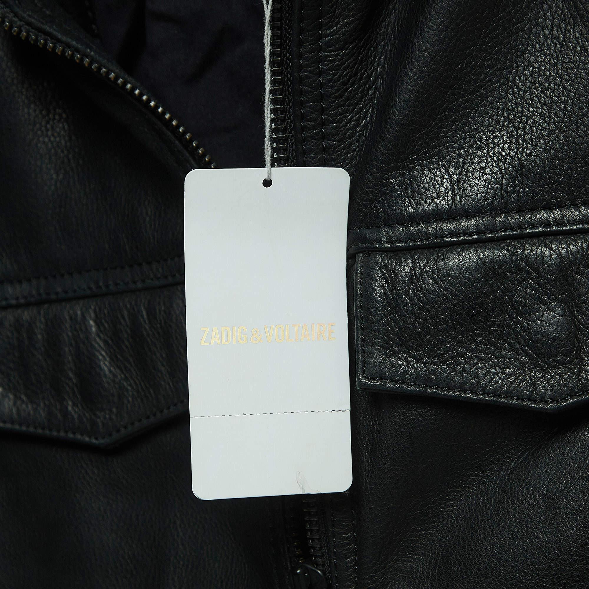 Zadig & Voltaire - Giacca in pelle nera con zip XS in vendita 2